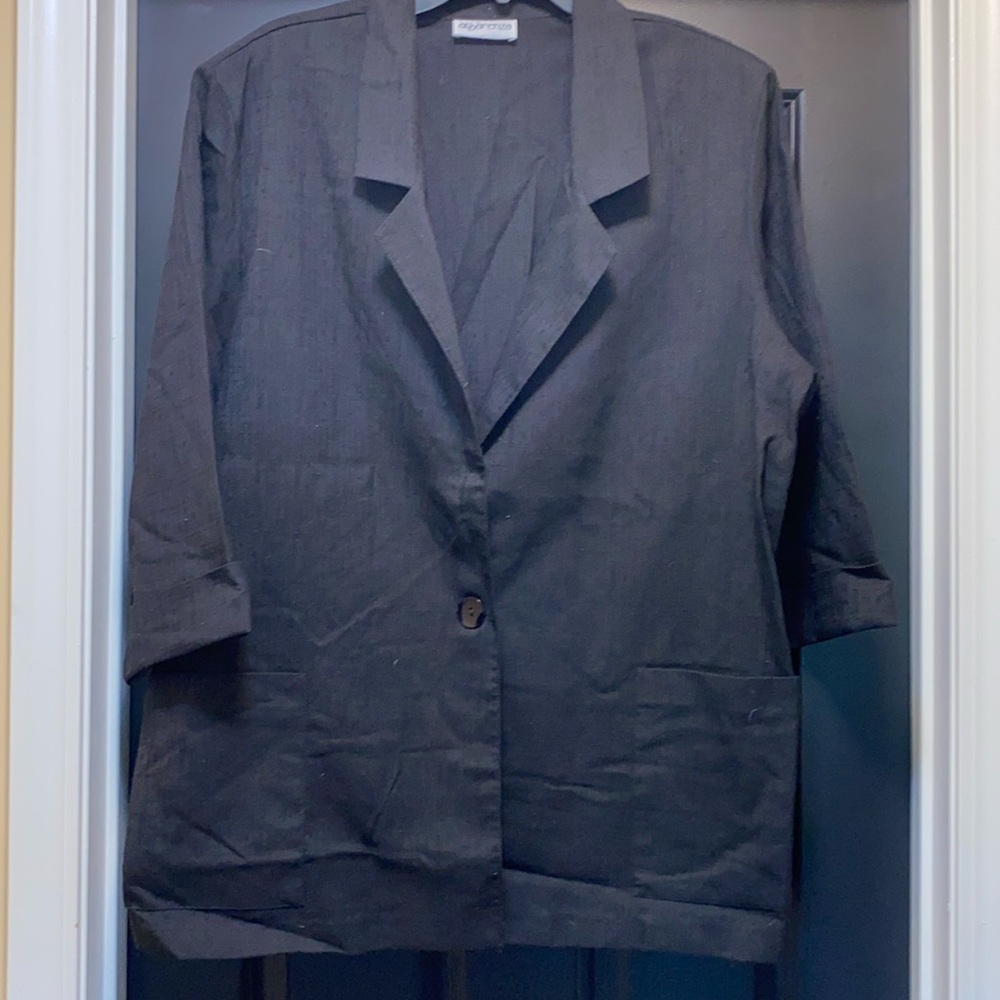 Apparenza Vintage black 1-button blazer with front pockets and shoulder pads 1X